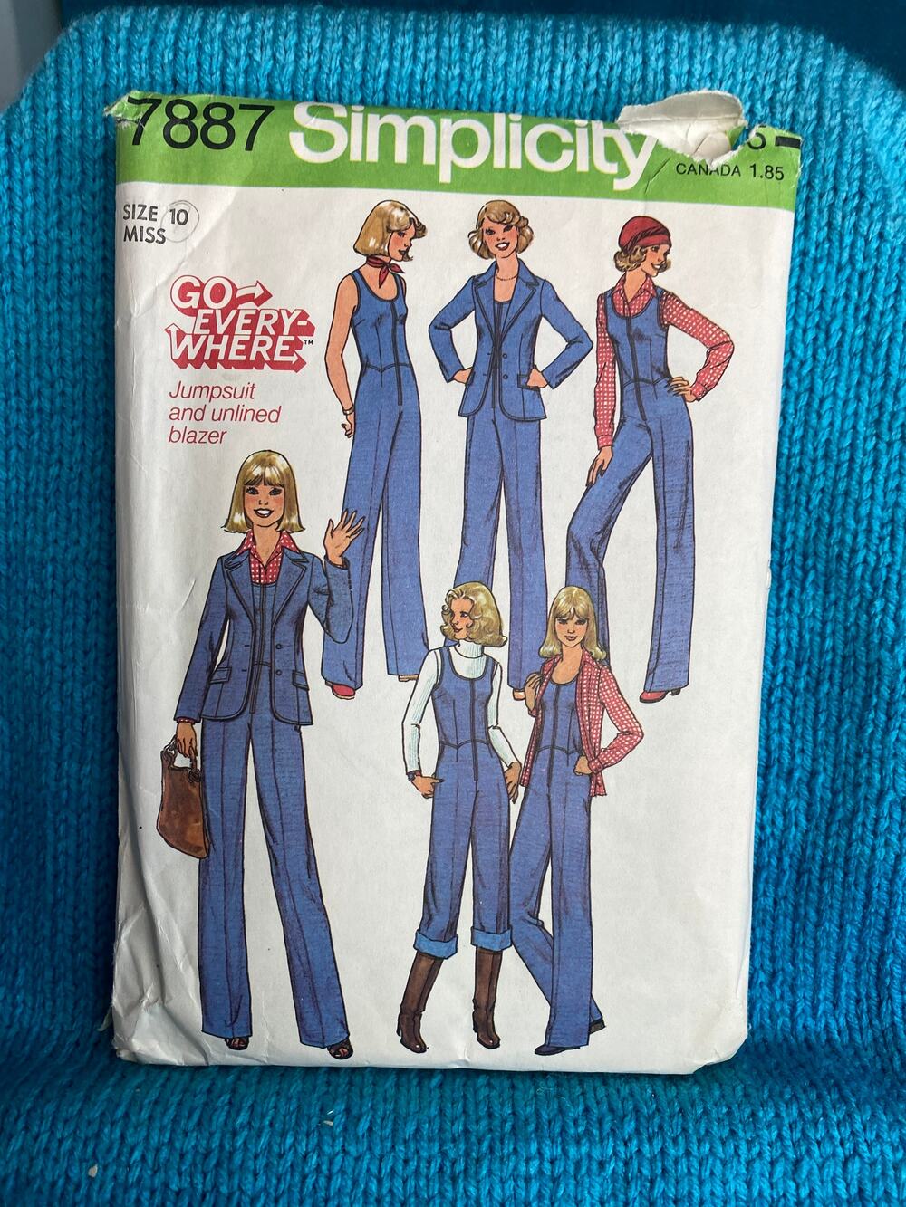 Simplicity 7887 Sewing pattern Jumpsuit wide leg blazer 1970s size 10